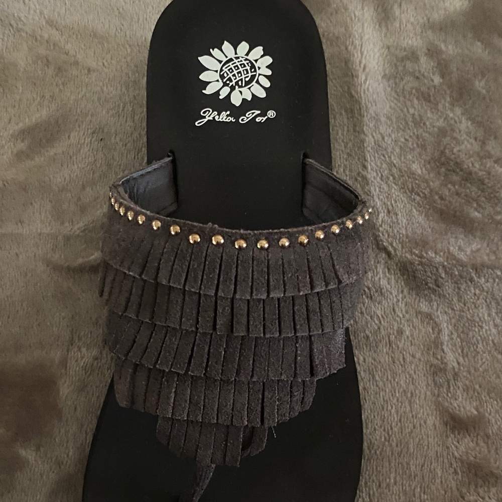 Yellow Box Black and Brown Fringe Sandals - Picture 5 of 5